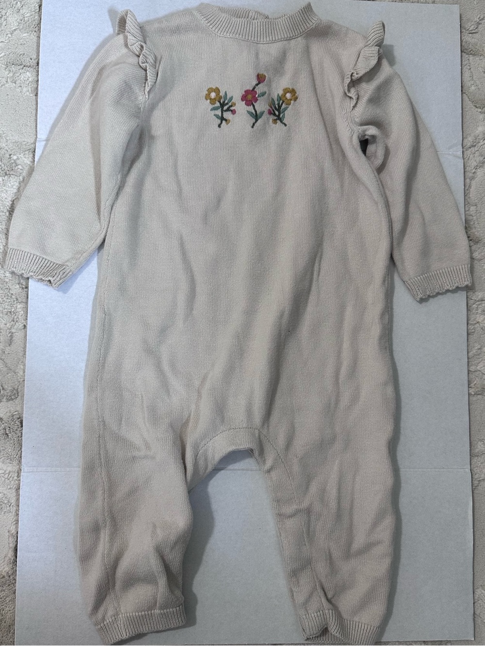 VIVERANO ORGANICS Floral Embroidered Ruffle Baby Sweater Jumpsuit 12-18 Months